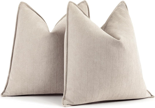 Beige Pillow Covers 24X24 Set of 2 Chenille Throw Pillow Covers with Elegant Design Soft and Luxurious Decorative Throw Pillows for Couch, Bed, and Home Decor