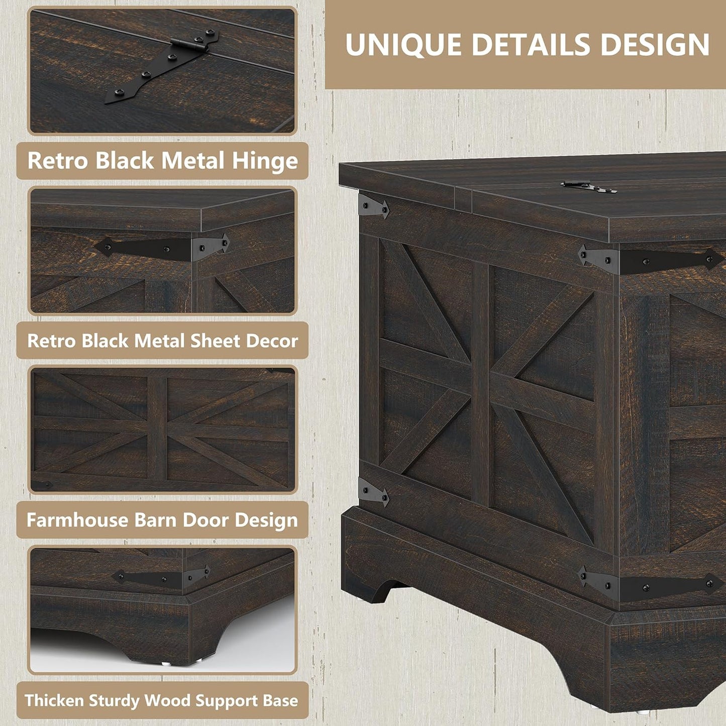 Square Coffee Table with Storage Farmhouse Coffee Table with Lifting Top Modern Wood Center Table for Living Room Home Office, Dark Brown