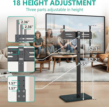 Floor TV Stand with Power Outlet, Tall TV Stand Mount for 32-75 Inch TV up to 110 Lbs, Swivel and Height Adjustable TV Stands with Wood Base for Bedroom, Office(Tvdvd-7P), Black