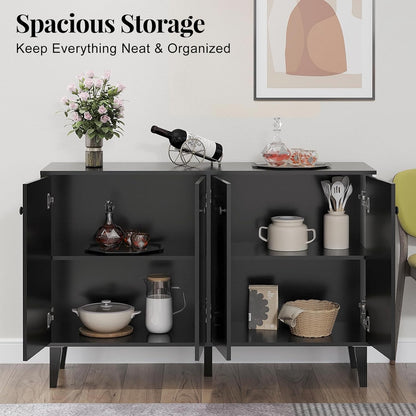 Sideboard Buffet Cabinet Kitchen Storage Cabinet Living Room 4 Doors Console Table (Black)