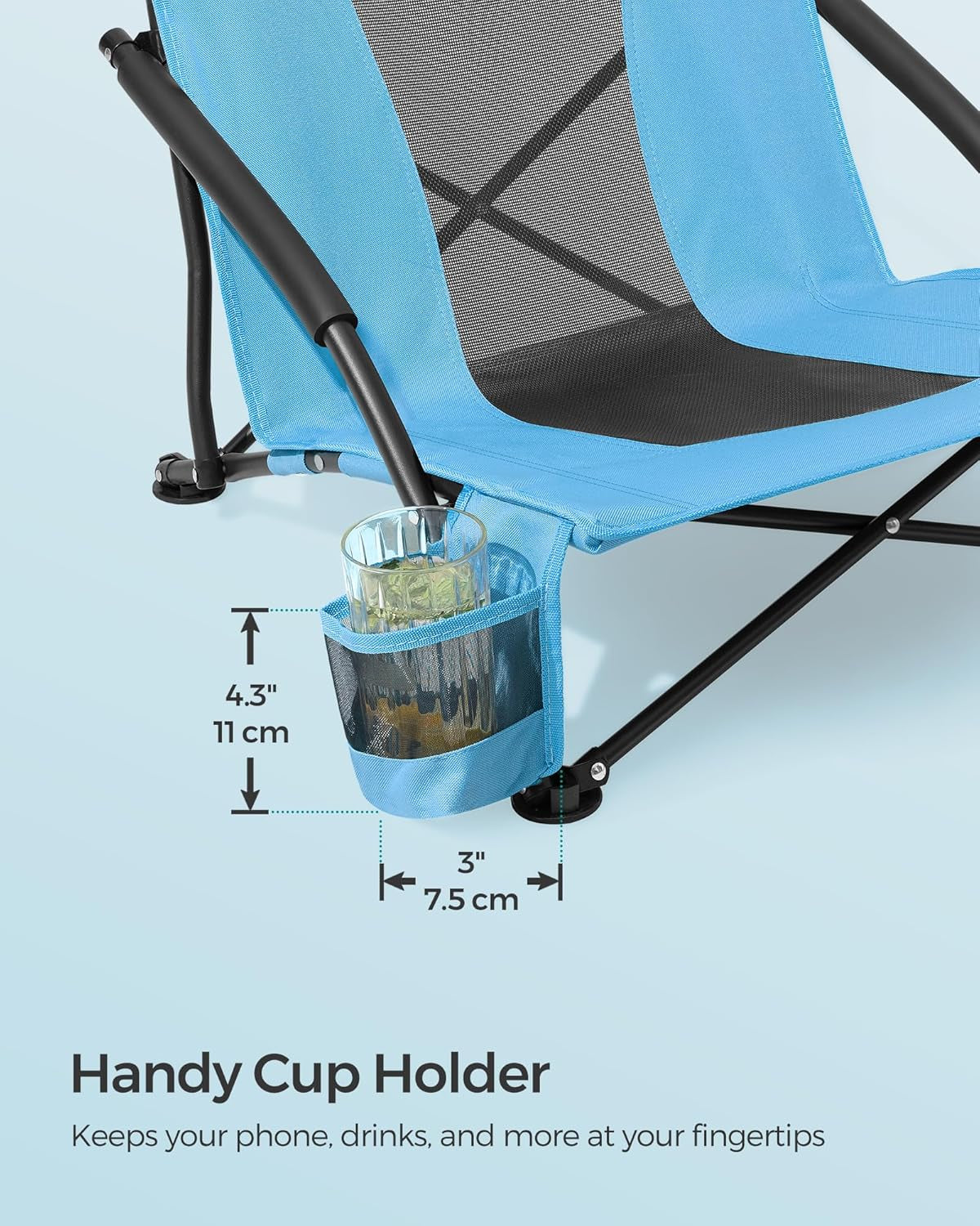 Set of 2 Portable Beach Chairs for Adults, Max. Load 330 Lb Each, High Backrest, Cup Holder, Lightweight, Heavy-Duty, Light Blue UGCB067Q01V1