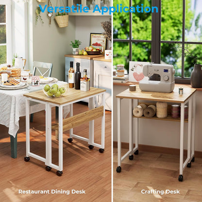Folding Desk Small Rolling Desk with Storage Shelf,24.8 Inch Foldable Computer Desk with Wheels for Small Space,Easy Assembly,Oak