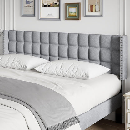 Headboard King Size, Linen Upholstered Headboards Only with Nailhead Trim Wingback, Square Stitched Design, Adjustable Height from 40" to 49.8", Light Grey