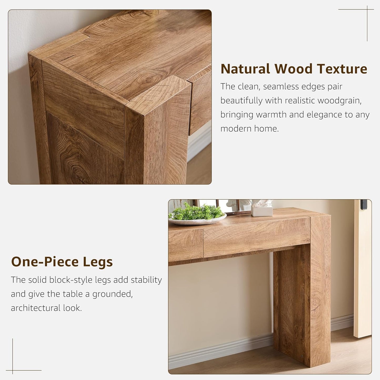 Modern Entryway Console Table, Sofa Table with Drawers, 63" Long Hall Table behind Couch, Thick Wood Design for Living Room, Hallway - Light Knotty Oak