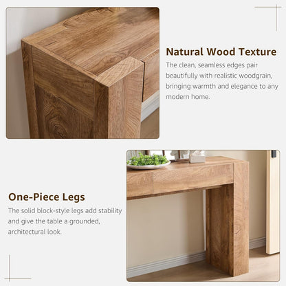Modern Entryway Console Table, Sofa Table with Drawers, 63" Long Hall Table behind Couch, Thick Wood Design for Living Room, Hallway - Light Knotty Oak
