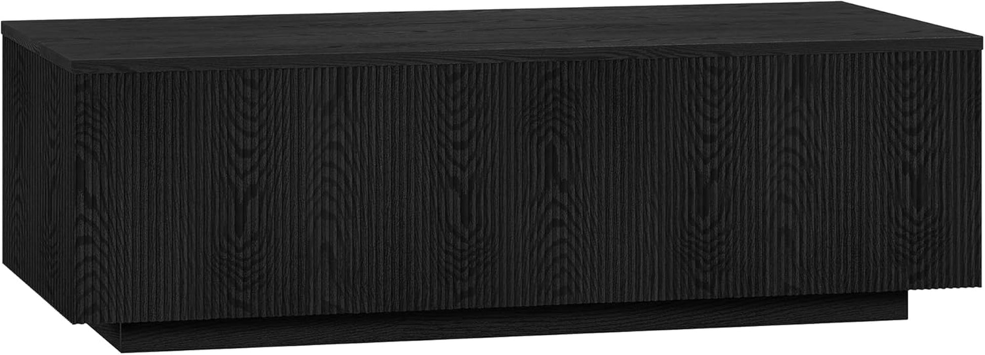 48" Fluted Rectangular Low-Profile Coffee Table for Living Room, Family Room, or Office, Black Grain