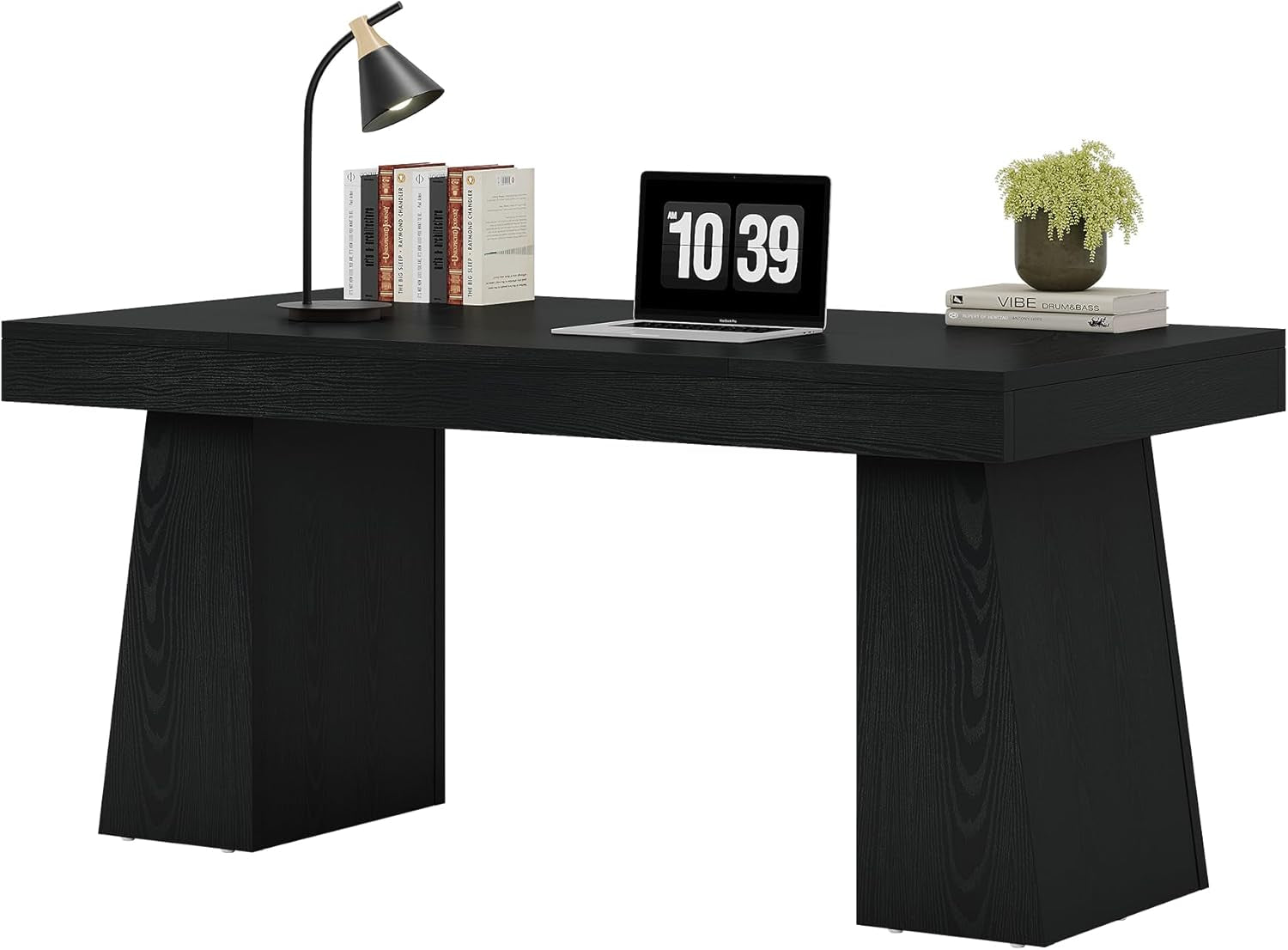 55" Executive Desk, Wooden Office Desk with Double Pedestal, Modern Simple Computer Writing Table for Home Office, Black