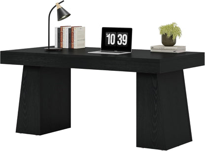 55" Executive Desk, Wooden Office Desk with Double Pedestal, Modern Simple Computer Writing Table for Home Office, Black