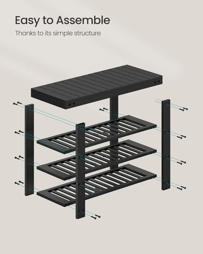Shoe Rack Bench, 4 Tier Bamboo Shoe Storage Organizer, Entryway Bench, for Living Room, Bathroom, Bedroom, 11.3 X 27.6 X 20.5 Inches, Ink Black ULBS370BH01