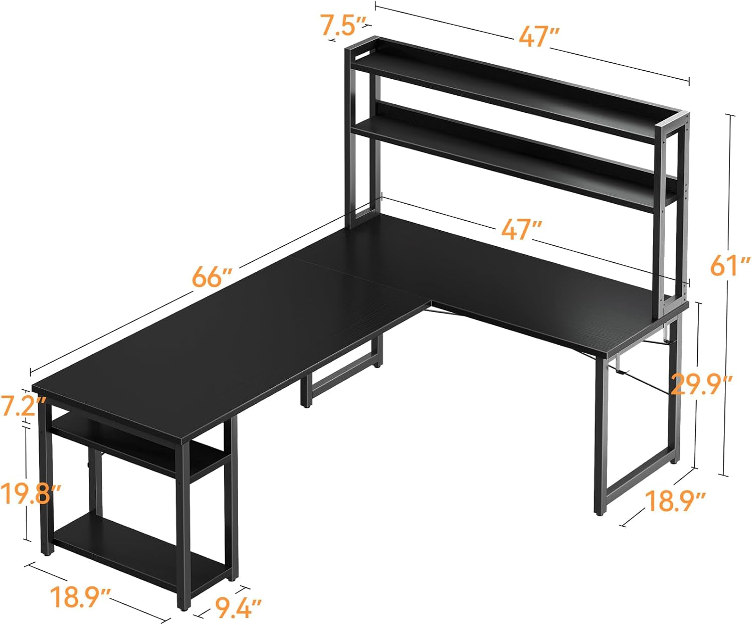 L Shaped Gaming Desk with Hutch, Computer Desk with Storage Shelves, 66" L Shaped Desk for Home Office, Corner Desk with Headphone Hook, Black