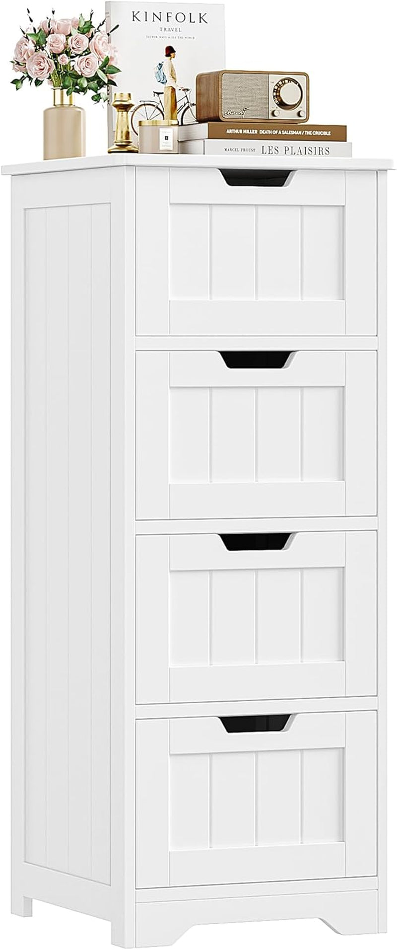 Bathroom Storage Cabinet, Bathroom Cabinet with 4 Drawers, 11.8” X 11.8” X 32.5” Freestanding Entryway Cupboard Storage Organizer Unit Home Furniture Decor, White