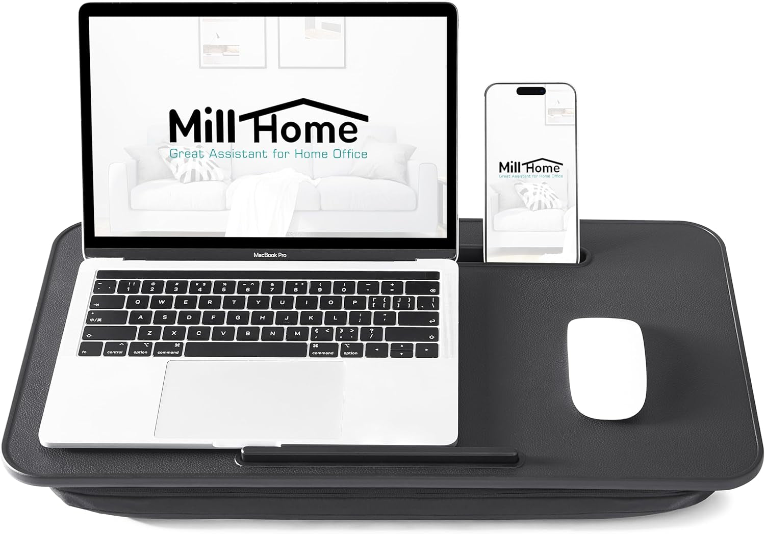 Lap Desk, Lap Desk with Cushion, Fits up to 17 Inch Laptop, Pillow Designed, Portable Laptop Stand with Tray, Pad & Phone Holder, Home Office for Bed/Couch/Car/Reading/Writing, (Black)