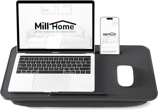 Lap Desk, Lap Desk with Cushion, Fits up to 17 Inch Laptop, Pillow Designed, Portable Laptop Stand with Tray, Pad & Phone Holder, Home Office for Bed/Couch/Car/Reading/Writing, (Black)