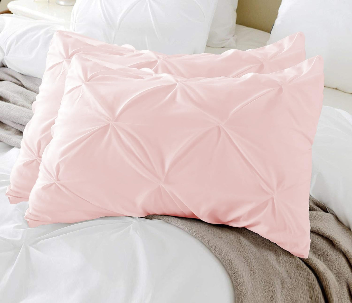 King Pillow Shams Set of 2 Pinch Pleated Blush Pink Pillow Shams King Size 20X36 Pillow Covers 100% Egyptian Cotton 600 TC Soft Skin Friendly Cushion Cover Cases Pinch Decorative Pillow Shams for Bed