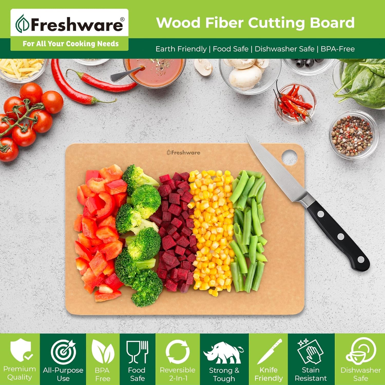 Wood Cutting Boards for Kitchen, Dishwasher Safe, Medium 12" X 9" and Large, 15" X 11.25", Set of 2, Natural