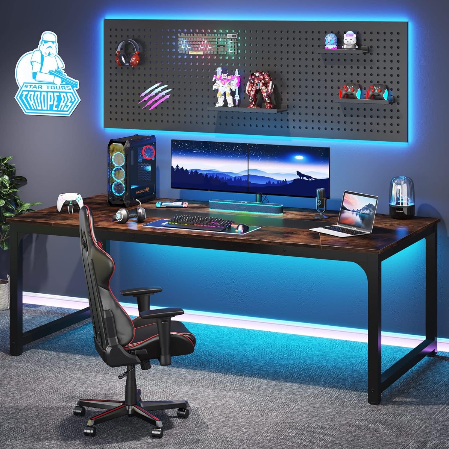 Modern Computer Desk, 78.7 X 39.4 Inch X Large Executive Office Desk Computer Table Study Writing Desk Workstation for Home Office,Rustic/Black