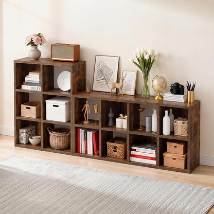 8-Cube Storage Organizer, Stackable Modular Bookcase Shelf with Vertical or Horizontal Use, Fits 11×11" Bins, Optional Back Panels, for Living Room, Office Rustic Brown