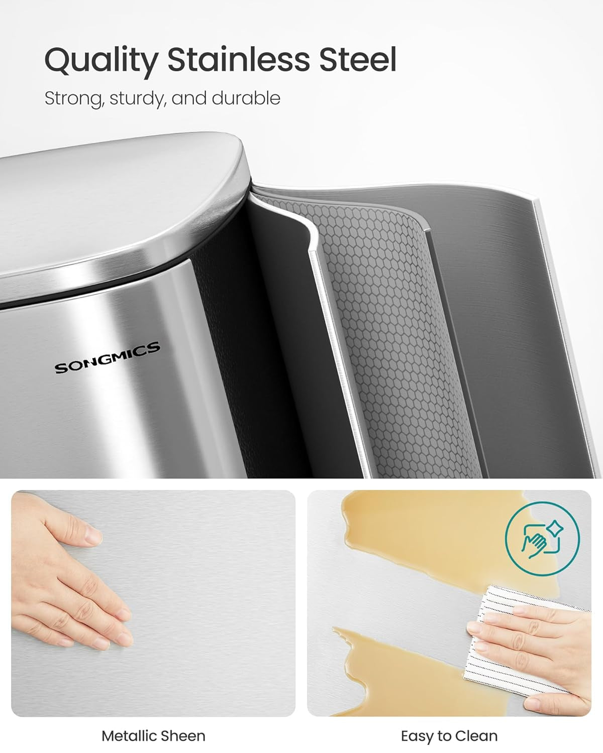 13 Gallon (50 L) Trash Can, Stainless Steel Kitchen Garbage Can, Recycling or Waste Bin, Soft Close, Step-On Pedal, Removable Inner Bucket, Silver ULTB050E01