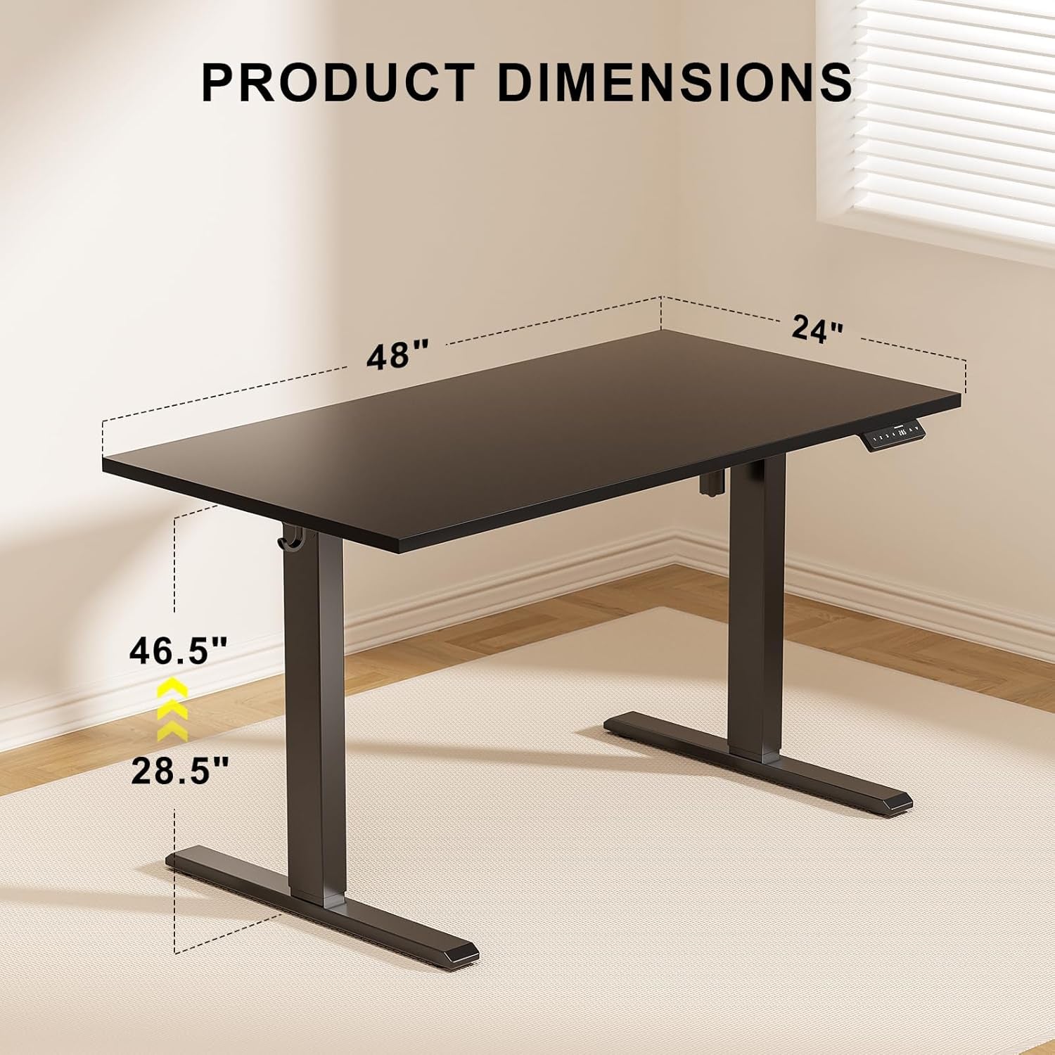 48X24 Inches Whole Piece Electric Standing Desk, Seamless One Piece Height Adjustable Sit to Stand up Desk for Home Office, Ergonomic Computer Workstation, Black