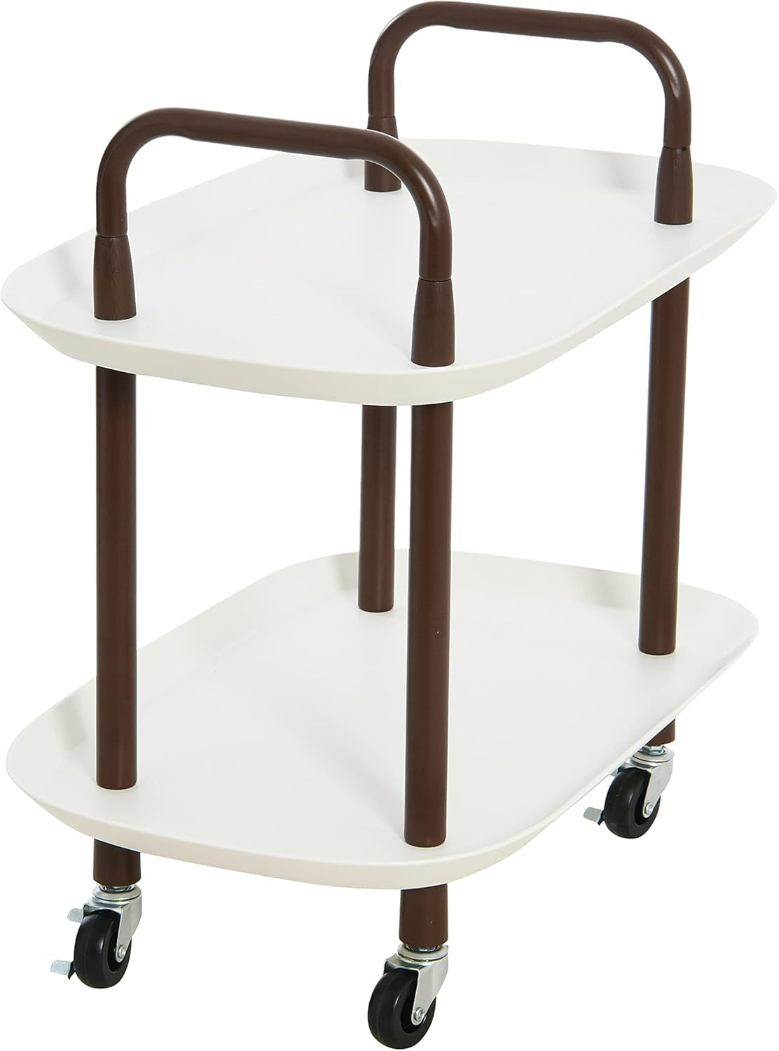 Modern Plastic and Metal 2-Tier Trolley, White and Brown