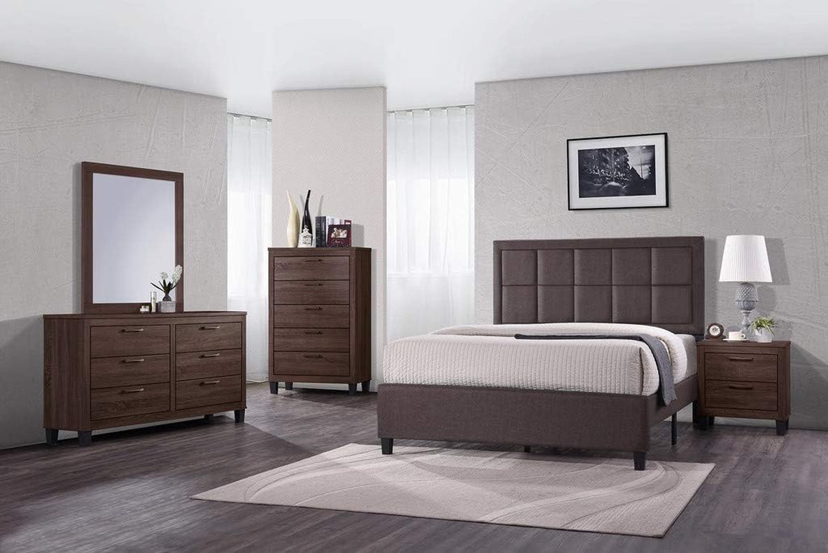 Contemporary Styling Warm Brown 6Pc Wooden Queen Bedroom Set(Q/D/M/2N/C)