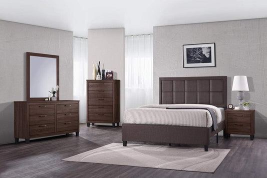 Contemporary Styling Warm Brown 6Pc Wooden Queen Bedroom Set(Q/D/M/2N/C)