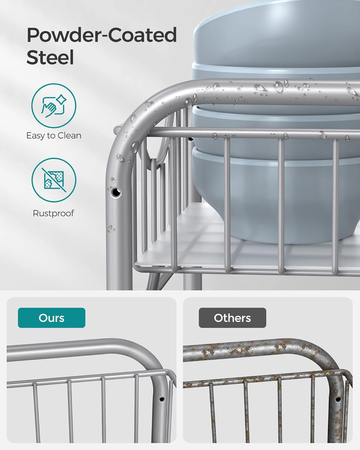 2-Tier Pull Out Cabinet Organizers, under Sink Organizer, Bathroom Organizer and Storage, Sliding Basket Drawers, Stackable for Kitchen, Bathroom, Metallic Silver UKCS017E01