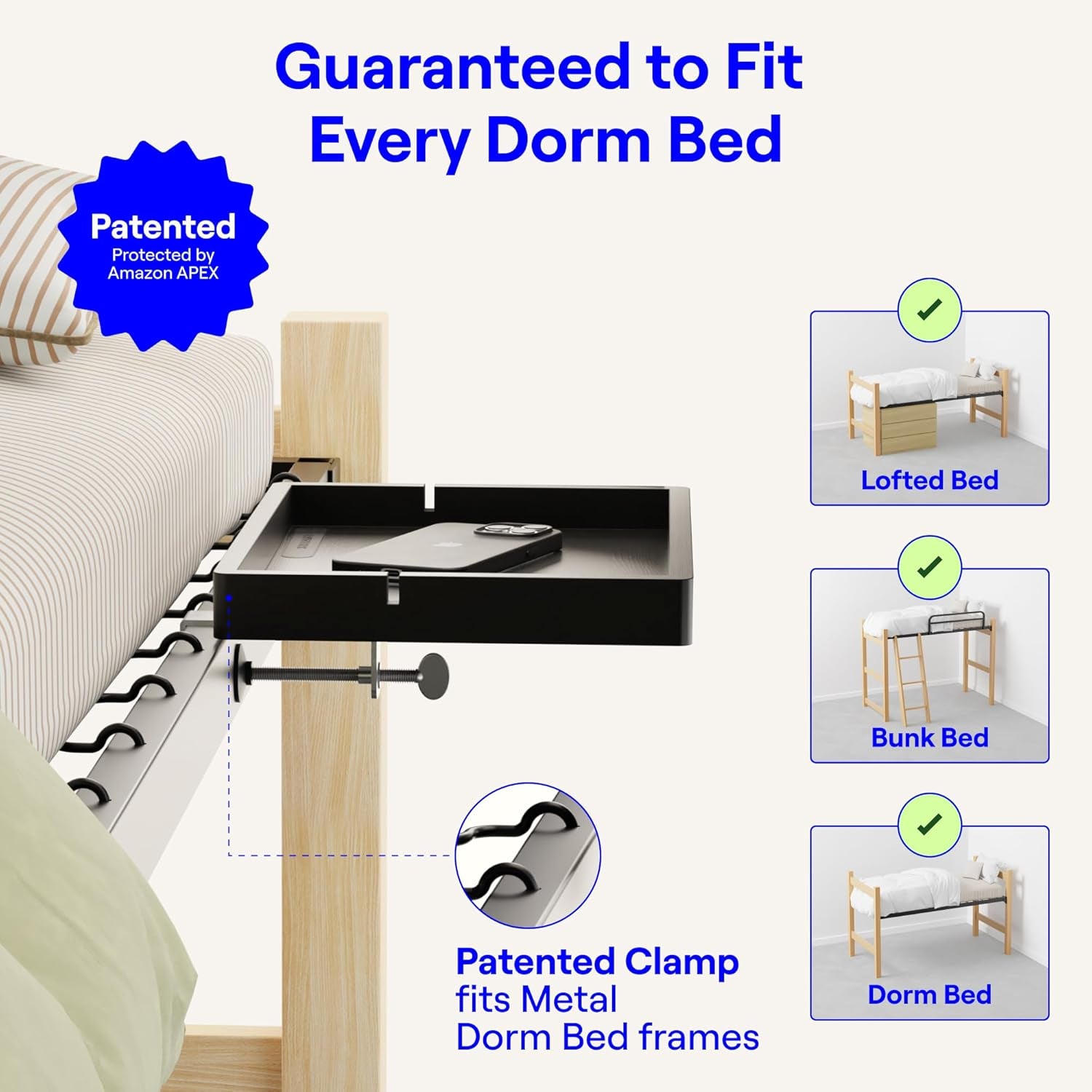 Bedside Shelf for Bunk Bed & Top Bunk, College Dorm Room Essentials, Loft Nightstand, Floating Bed Side Table Tray Storage, Dorm Room Decor by  - (Flexfit Model, Black)