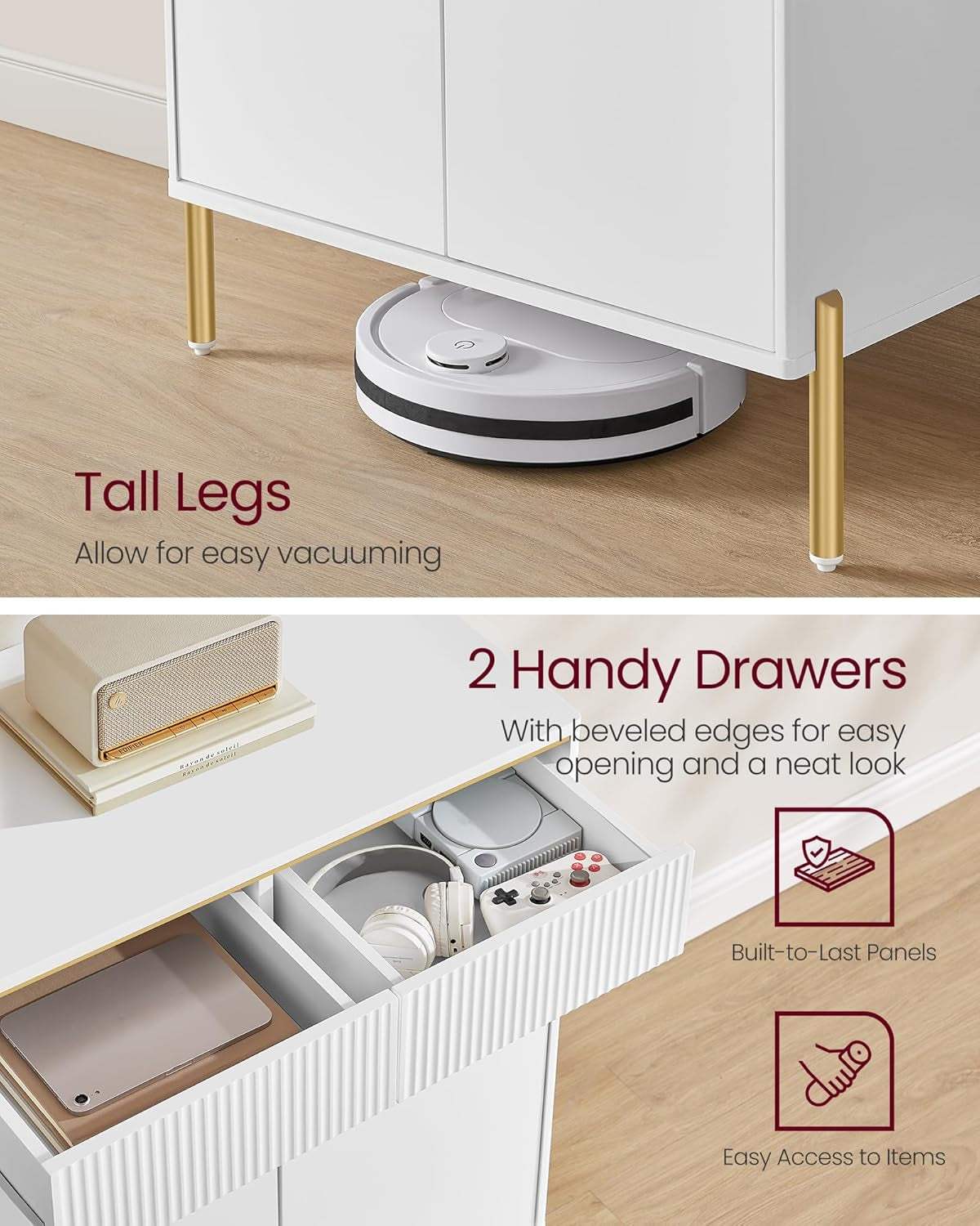 Buffet Cabinet with Storage, Sideboard Storage with Drawers, Doors, Adjustable Shelf, Fluted Drawer Front, Accent Cabinet, for Living Room, Modern, Cloud White UBBC651W01
