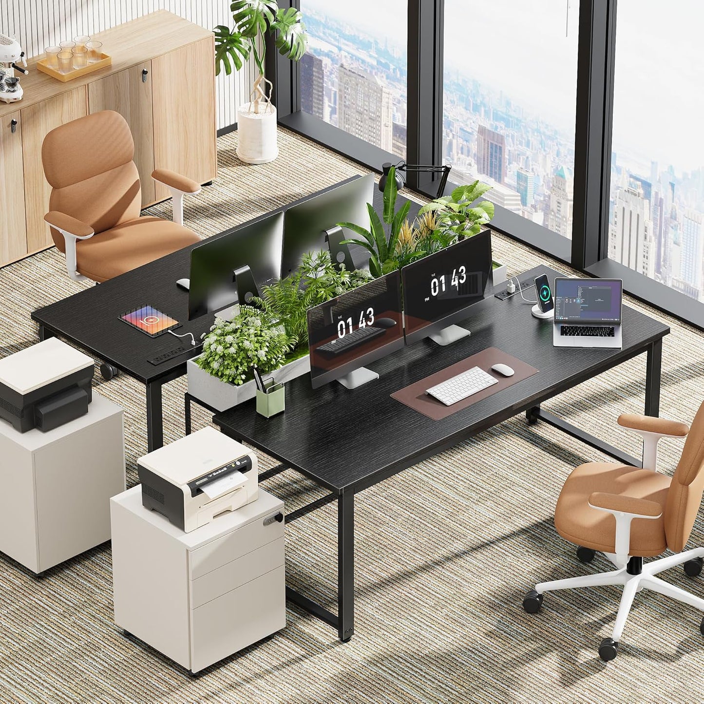 55 X 24 Inch Desk with Power Outlets & USB-C, Deeper & Thicker Desktop, Robust Metal Tubes, Computer Desk, Heavy Duty Office Desk, Work Gaming Desk for Home Office, Black