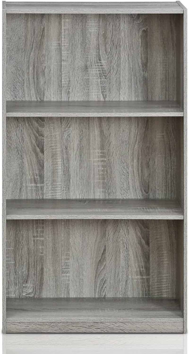 Basic 3-Tier Bookcase Storage Shelves, French Oak Grey