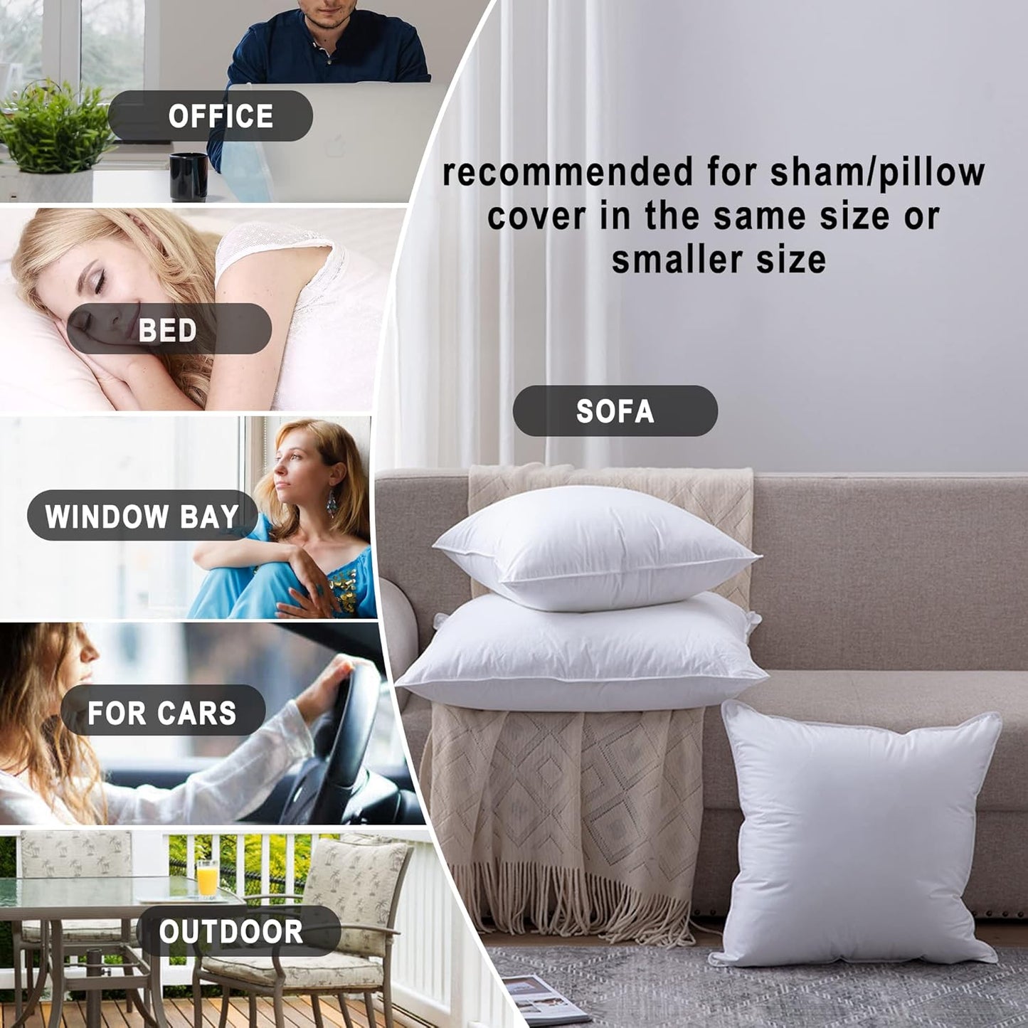 12X20 Pillow Inserts (Set of 2)- 100% Cotton Covering down Alternative Throw Pillows White for Couch Bed Sofa