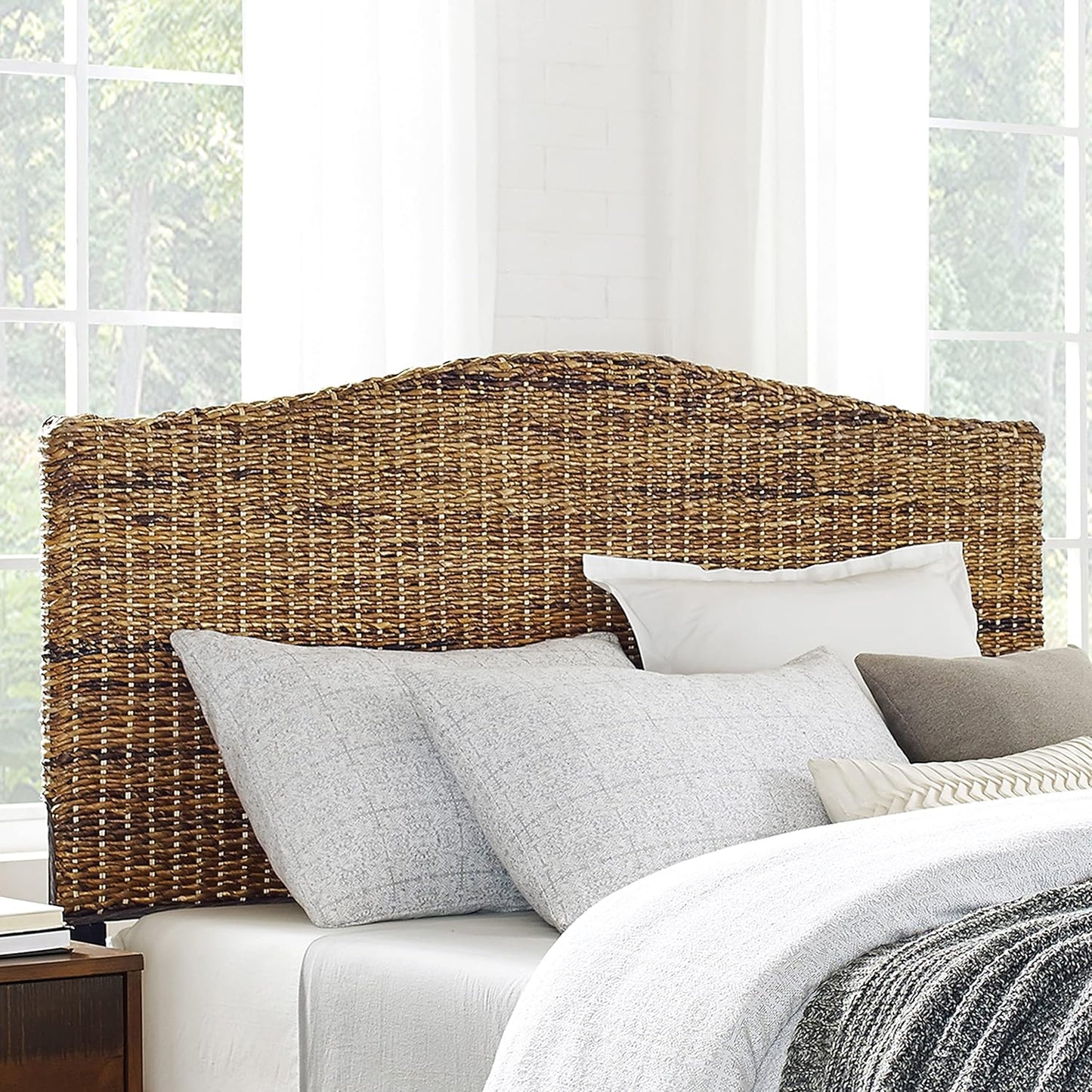 Serena Handwoven Natural Fiber Rattan Bed Headboard, Banana Leaf, King