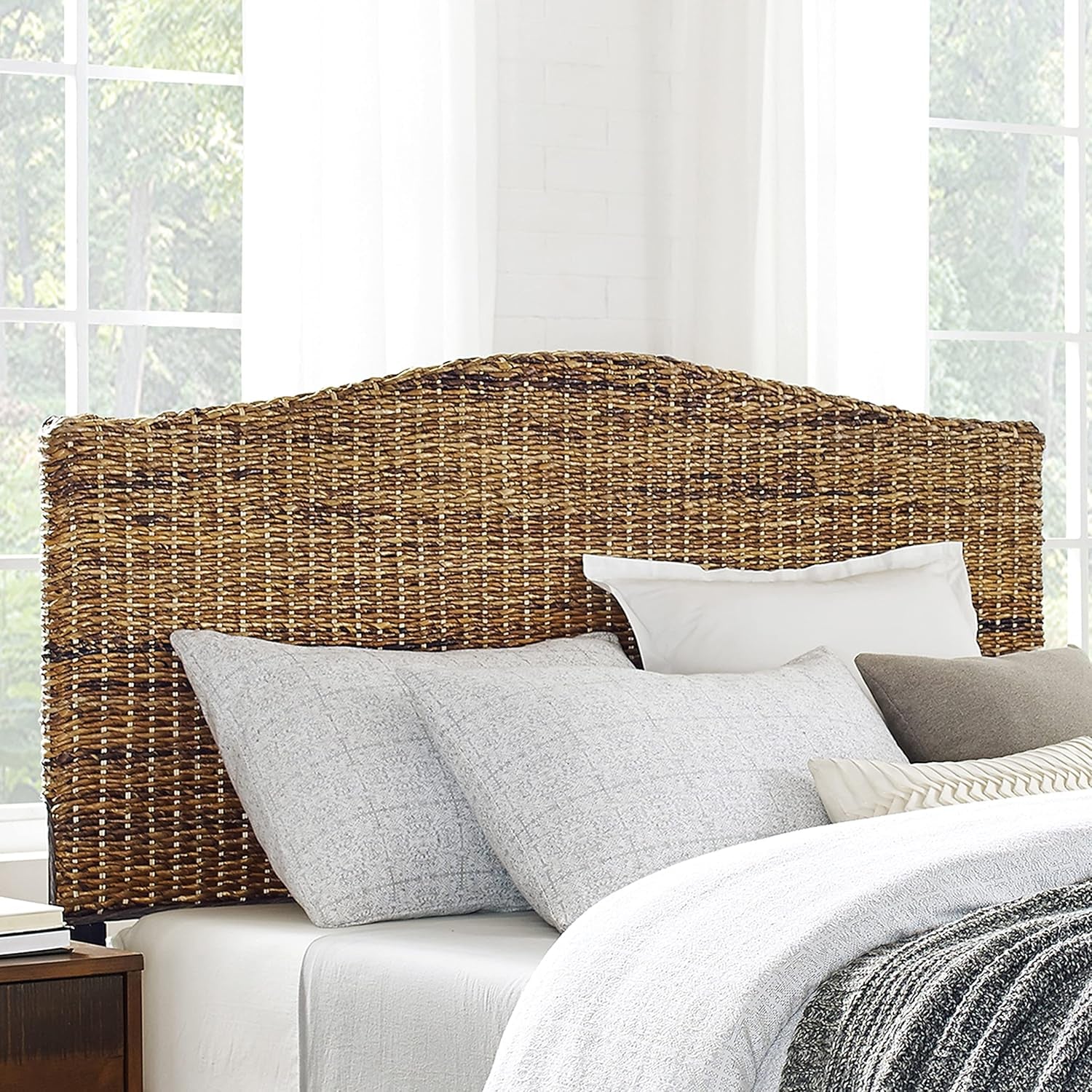 Serena Handwoven Natural Fiber Rattan Bed Headboard, Banana Leaf, King