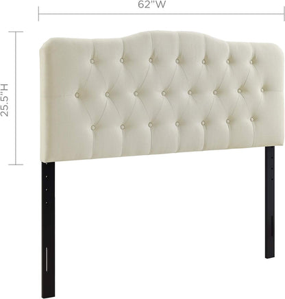 Annabel Tufted Button Linen Fabric Upholstered Queen Headboard in Ivory