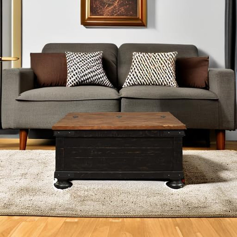 Valebeck Lift Top Coffee Table, Storage, Split-Top Design, Wood, 36" W X 36" D X 18" H, 2-Tone Distressed Brown & Black Finish