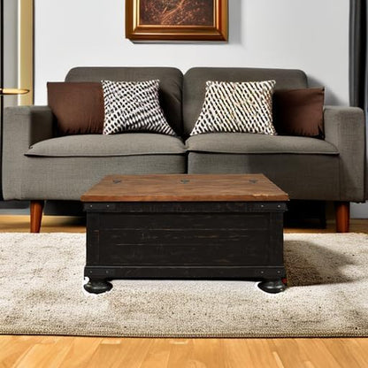 Valebeck Lift Top Coffee Table, Storage, Split-Top Design, Wood, 36" W X 36" D X 18" H, 2-Tone Distressed Brown & Black Finish