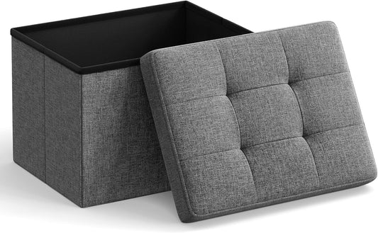 Mazie Collection - Small Folding Storage Ottoman, Foot Rest Stool, 12.2 X 16.1 X 12.2 Inches, 286 Lb Load Capacity, for Living Room, Bedroom, Home Office, Dorm, Dark Gray ULSF102G01