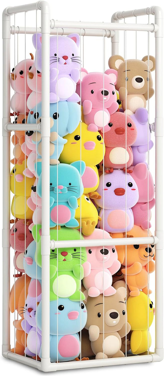 Large Stuffed Animal Storage Organizer - Vertical Zoo Cage & Toy Storage Organizer with Sturdy PVC Tubes - Space-Saving Plush Toy Holder for Kids Room Playroom - Easy Assembly & Fun Cleanup