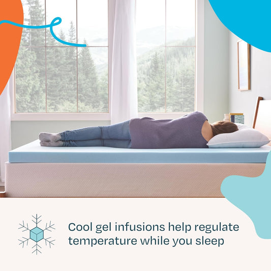 Memory Foam Mattress Topper - 3 Inch Gel Infused Memory Foam - Plush Feel - Cooling and Pressure Relieving - Certipur Certified - Dorm Room Essentials - Queen Size