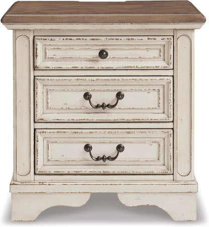 Realyn French Country 3 Drawer Nightstand with Electrical Outlets & USB Ports, 27.75" Tall, Chipped White