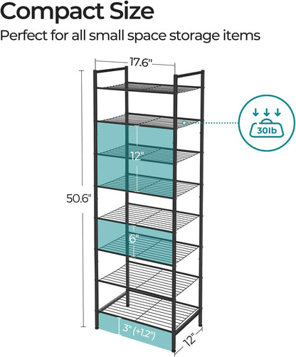 Narrow Shoe Rack, Sturdy 8 Tier Metal Tall Shoe Rack Shelf, Slim Shoe Storage Organizer for Closet Entryway Small Spaces, Vertical Shoe Stand Tower for 18 Pairs Shoes, Easy Assembly, Black