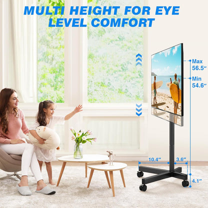 Mobile TV Cart Rolling TV Stand for 23-65 Inch Screens, Portable TV Stand on Wheels with Tilt and Height Adjustable, Outdoor TV Mount Stand Holds up to 88 Lbs for Home Office MAX VESA 400X400Mm
