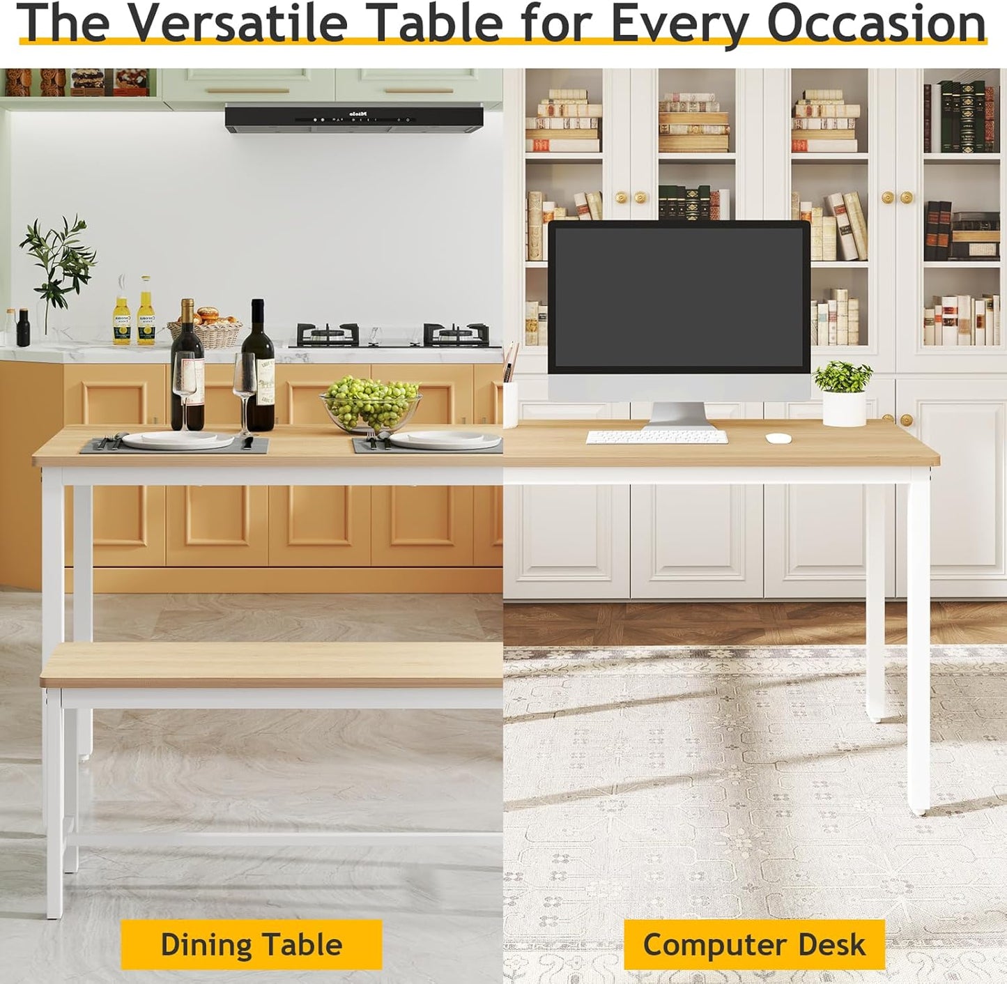 43" Dining Table Benches Set for 4, Modern Space Saving Kitchen Table Chairs & Adjustable Feet Breakfast Table 2 Benches, Wooden Industrial Style Farmhouse, White