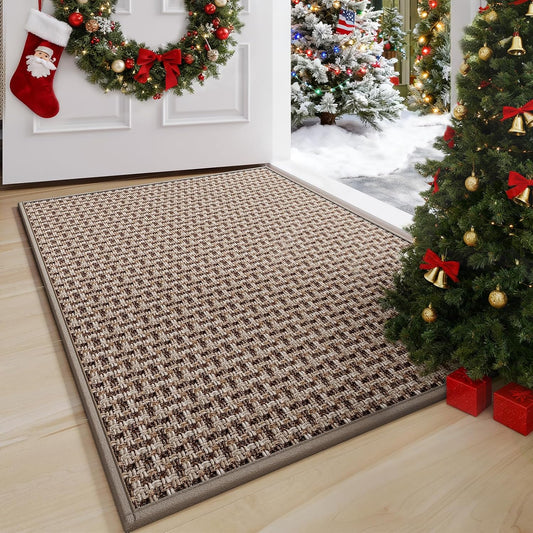 Door Mat 24"X35", Dirt Resistant and Absorbent, Non-Slip Rubber Backing Floor Mats, Easy Clean Low-Profile Doormat for Entryway, Front Door, inside Entrance, Brown