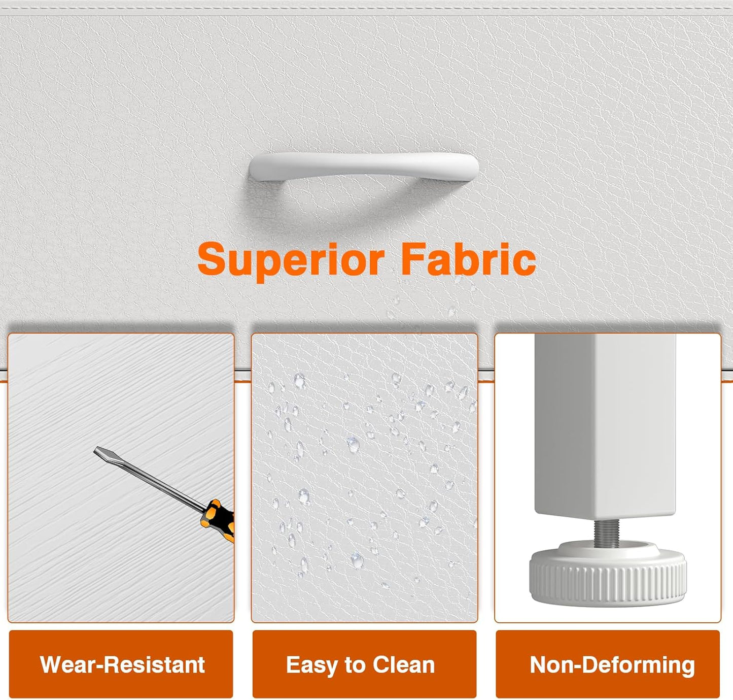 Fabric Dresser for Bedroom, Tall Dresser Chest of Drawers with Side White Pockets and Hooks, Free Standing Organizer White