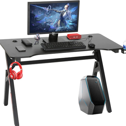 Gaming Desk 47 Inch, Ergonomic Gamer Computer Desk with Mouse Pad, K Shaped PC Gaming Tables with Cup Holder Headphone Hook,Red