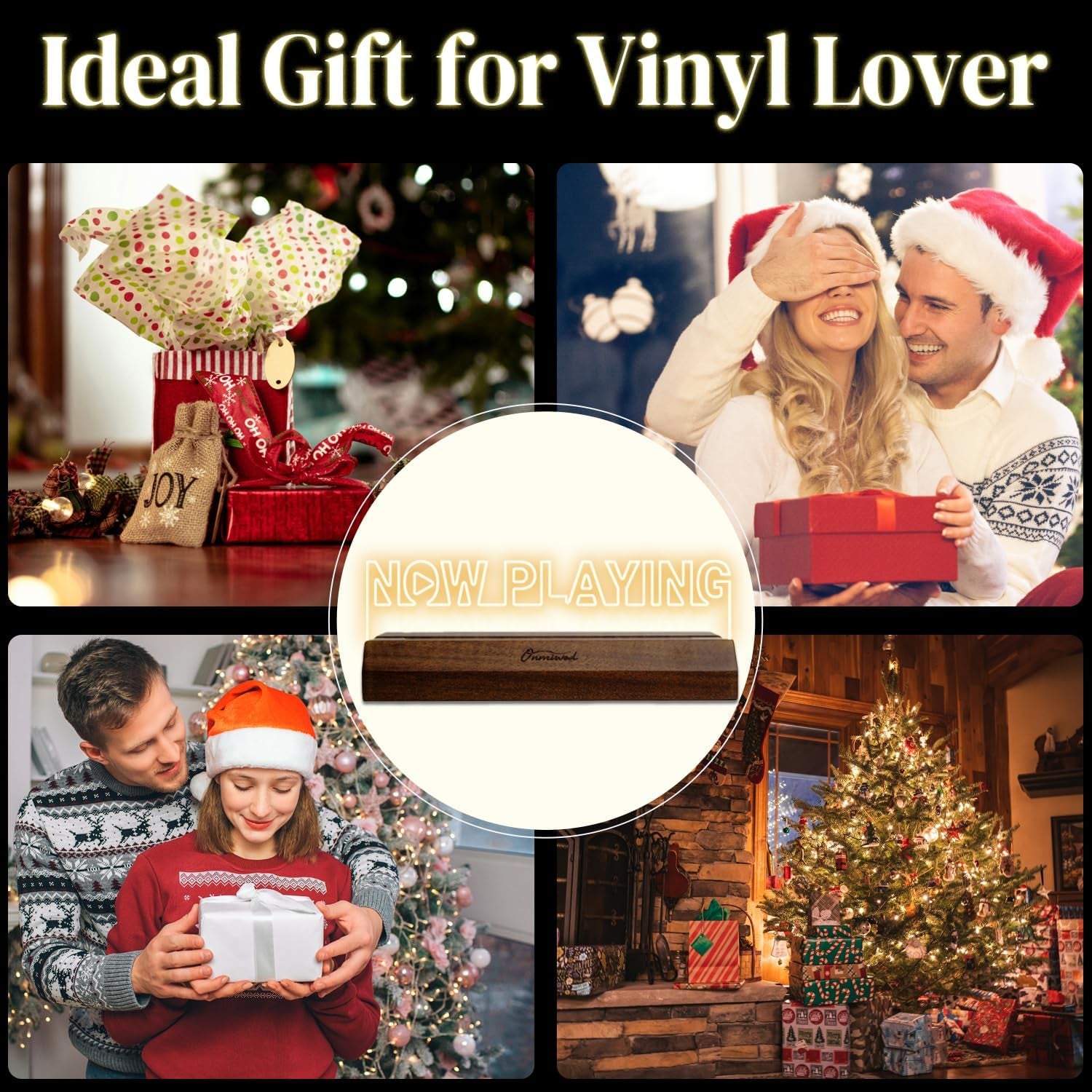 Light up Now Playing Vinyl Record Stand Wall Mount, Record Holder Wall with Adjustable Warm White Light, Wooden Acrylic Holder for Vinyl Album Display and Storage, Gifts for Music Lovers