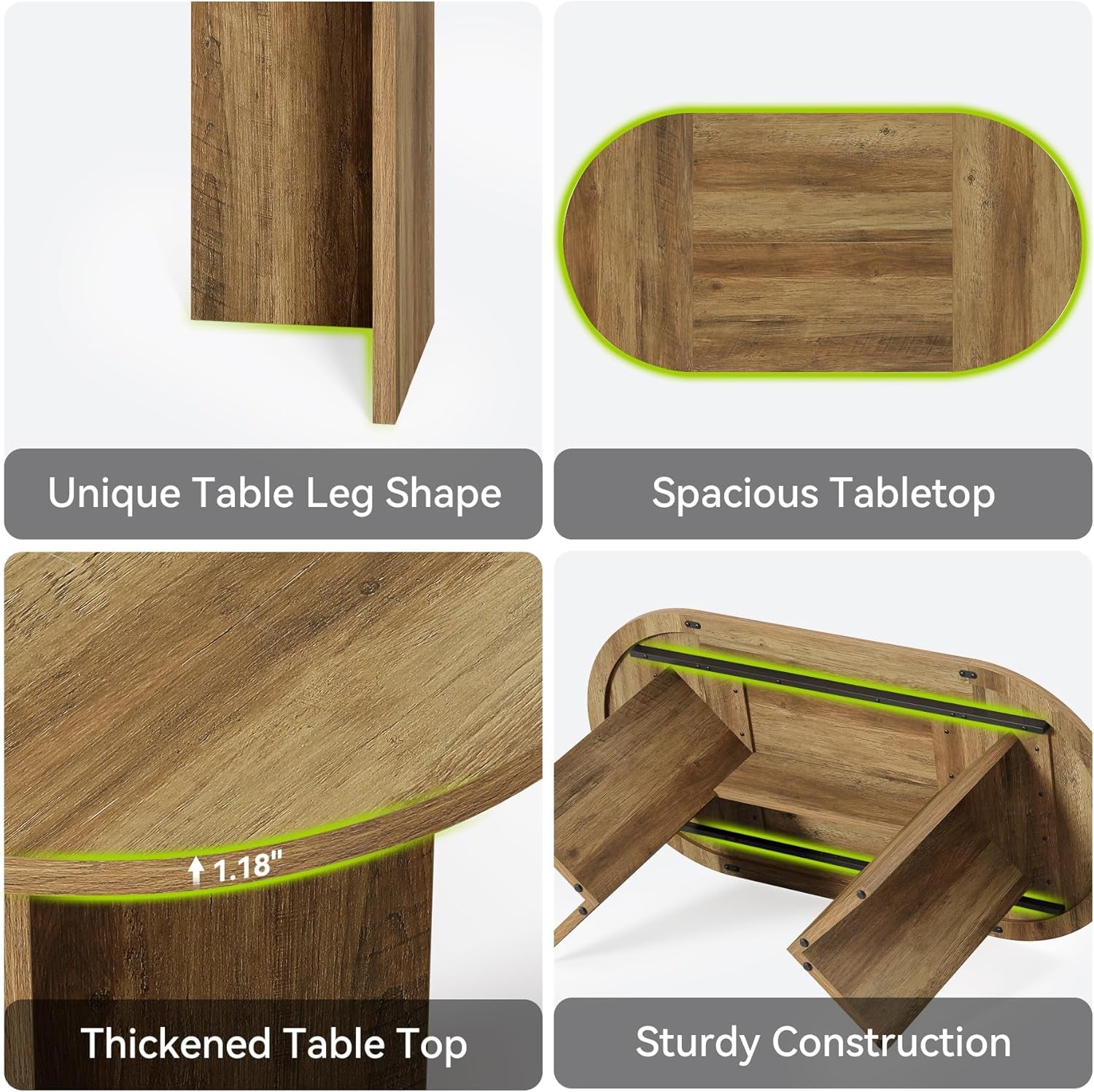 63" Rustic Oval Dining Table for 4-6, Sturdy MDF Farmhouse Kitchen Table with Metal Strip Base, for Living Room, Office, Restaurant, Multi-Use, Umber