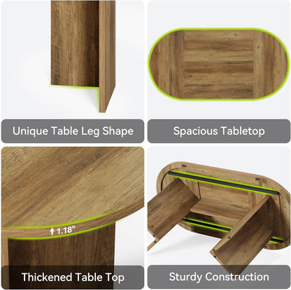 63" Rustic Oval Dining Table for 4-6, Sturdy MDF Farmhouse Kitchen Table with Metal Strip Base, for Living Room, Office, Restaurant, Multi-Use, Umber